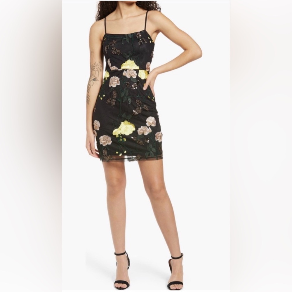 Lulu's Black Floral Mini Dress